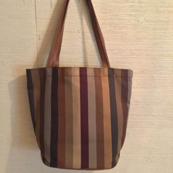 Vintage Todd Oldham by Lazy-boy Boho Hippie Striped Brown and Tan Tote Bag - Picture 2 of 8
